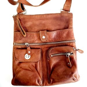 Roots Brown Leather Crossbody Bag